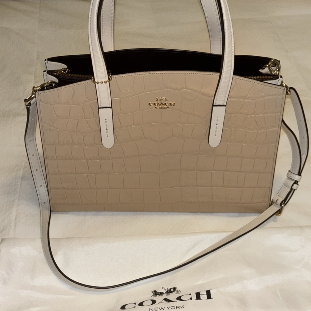 Coach Nina Two-Tone Croc Embossed Leather Structured Tote Handbag - Picture 5 of 9